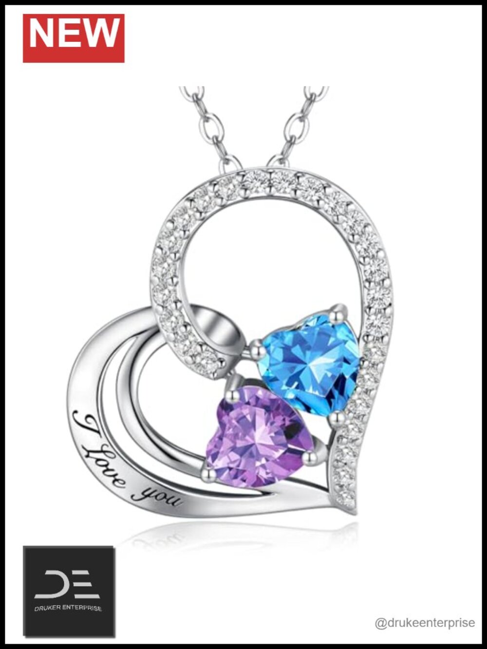 Sterling Silver Heart Birthstone Pendant Necklace 0.8CT